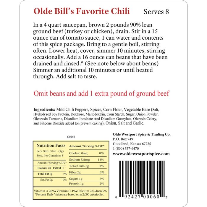 Championship Chili Spice Blend - 2.5 oz Package