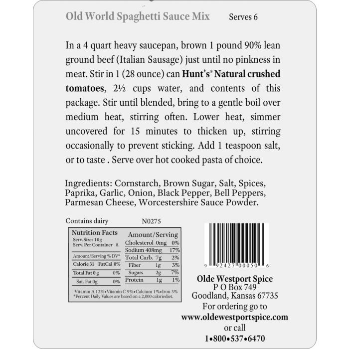 Olde World Spaghetti Sauce Mix - 3 oz Package